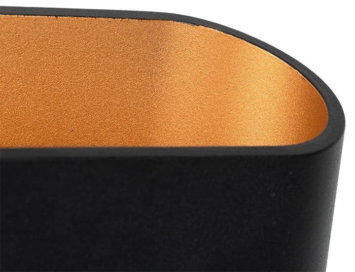 Candeeiro de parede moderno preto com interior dourado oval - Alone