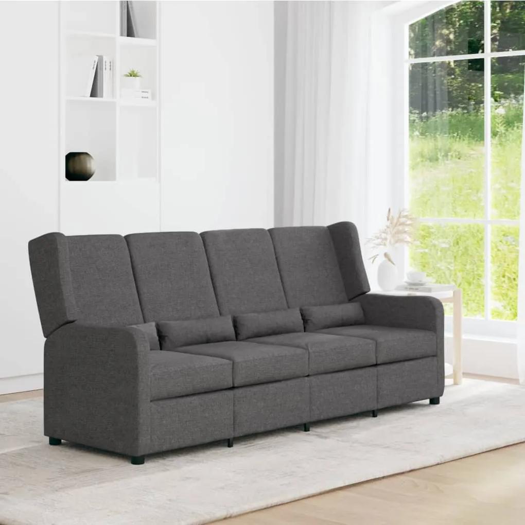 Sofá reclinável de 4 lugares tecido cinzento-escuro