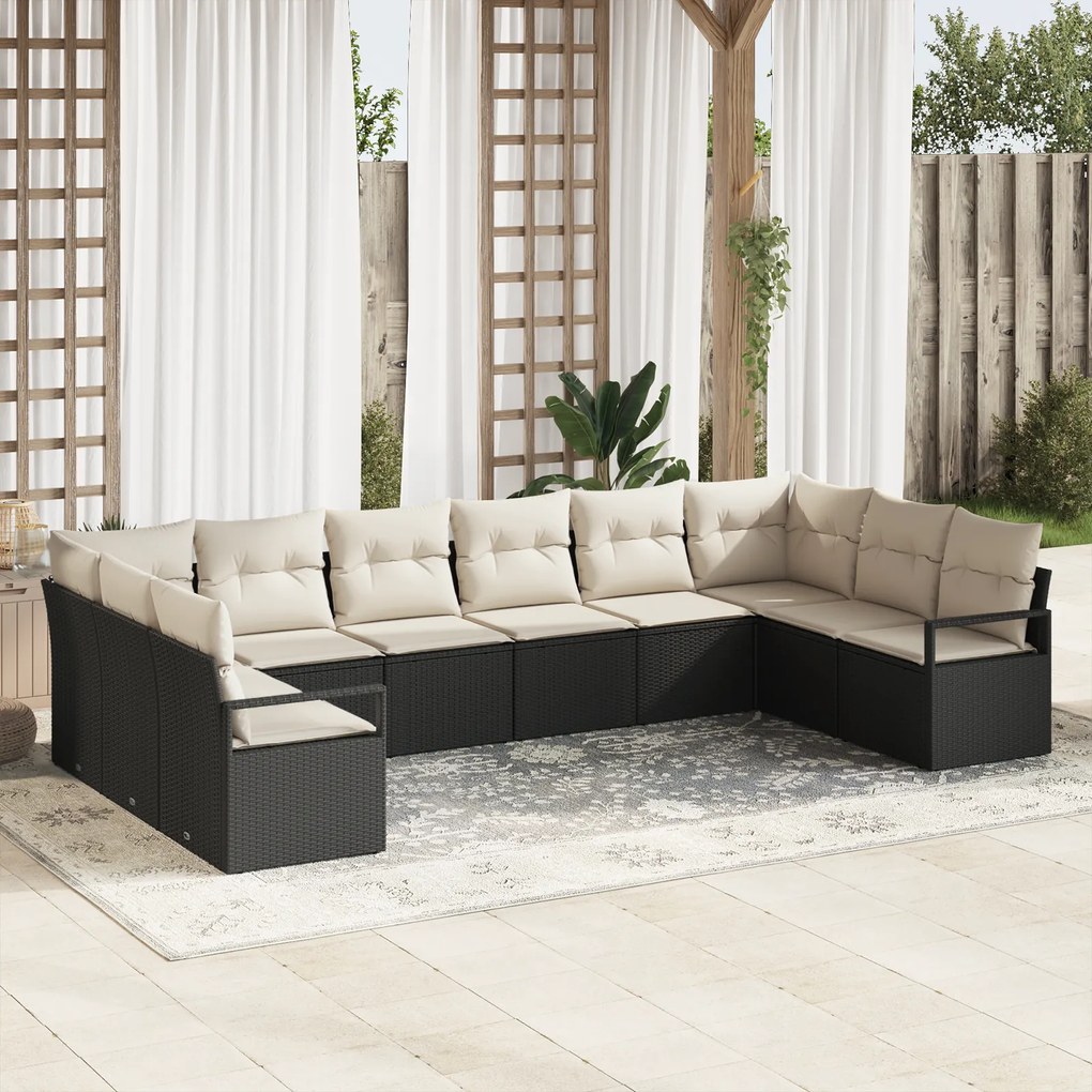 Conjunto de Sofá de Jardim vidaXL de 10 Peças com Almofadas Preto Vime