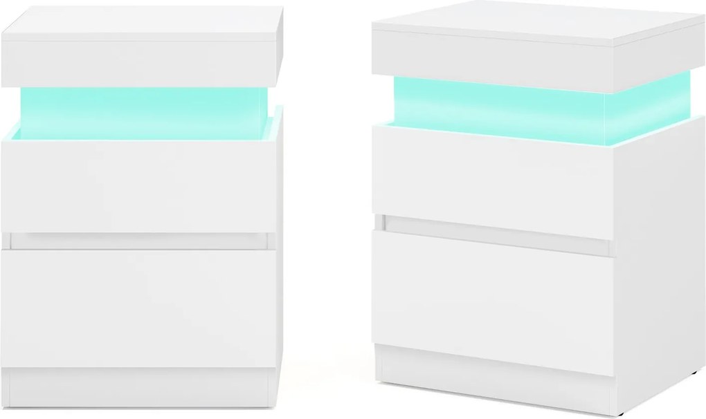 Conjunto de 2 Mesas de cabeçeira 35 x 40 x 55 cm com iluminação e com base de carregamento Brancas