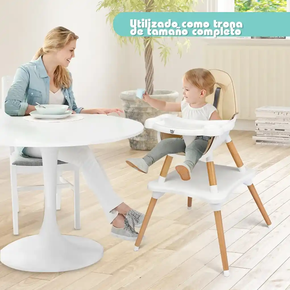 Cadeira refeições bebé alta conversível de madeira 4 em 1 com