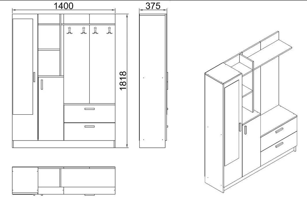 Cabideiro DD5 – Branco – 140x181,8x36,8 cm