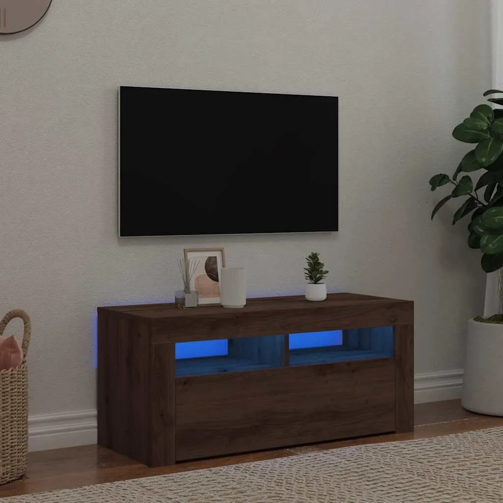 vidaXL Móvel TV c/ luzes LED derivados de madeira carvalho artisiano