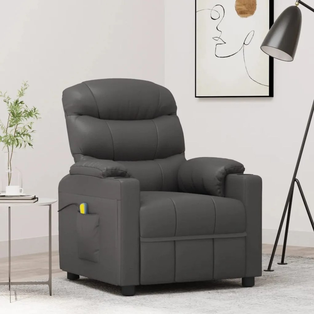348066 vidaXL Cadeira de massagens couro artificial cinzento