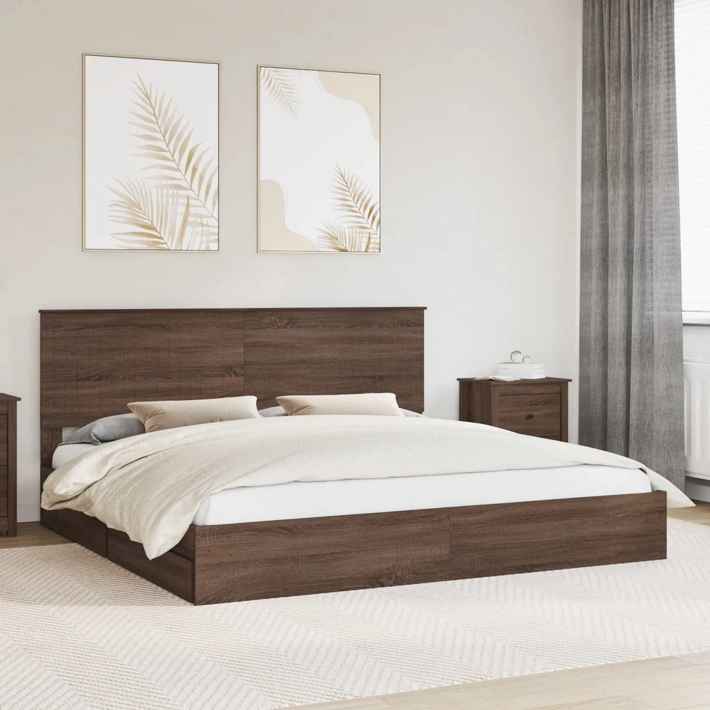 vidaXL Cama com Armazenamento com gaveta Carvalho Marrom 200 x 200 cm