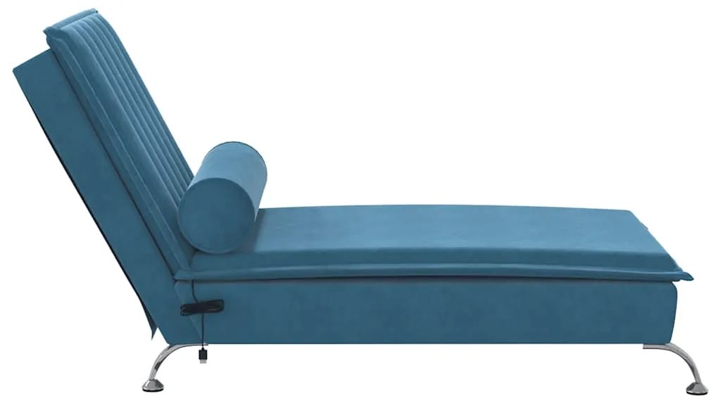 Chaise lounge de massagem com rolo veludo azul