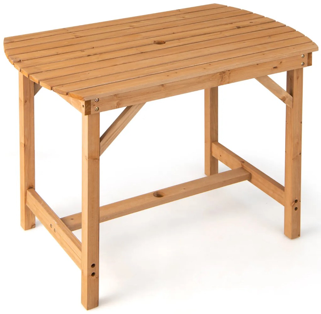 Mesa de jantar externa em madeira de abeto com orifício para guarda-chuva de 4 cm para 4-6 pessoas para jardim no pátio 100 x 60 x 75 cm natural