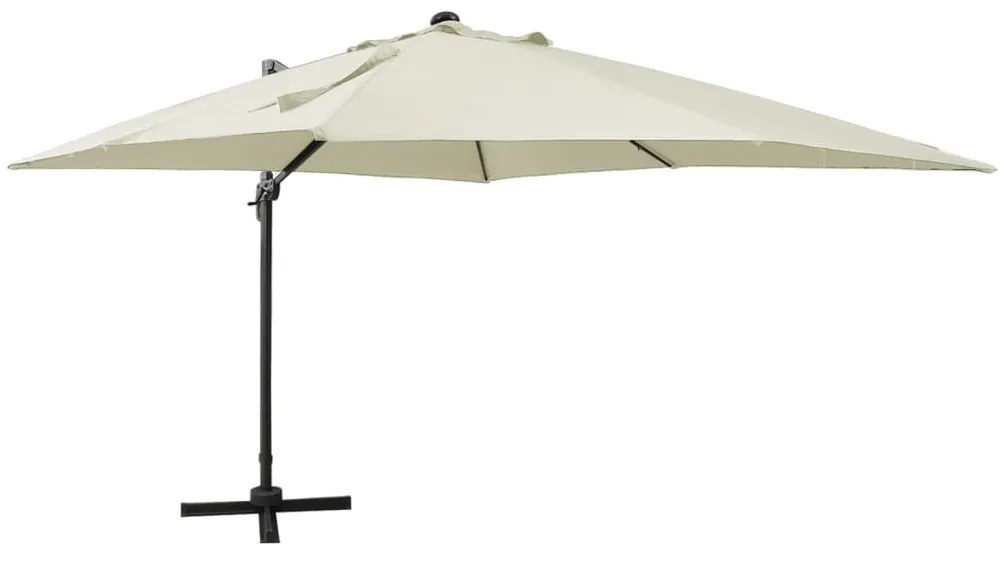 vidaXL Guarda-sol jardim cantilever c/ poste e luzes LED 300 cm areia