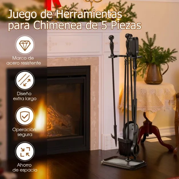 Conjunto de ferramentas para lareira, 5 peças, acessórios para fogão a lenha, pá, pinça, pôquer