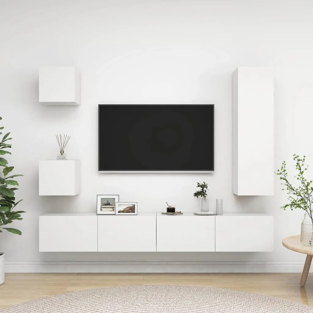 Conjunto de 5 Móveis de Parede de TV Sines L - Branco - Design Moderno