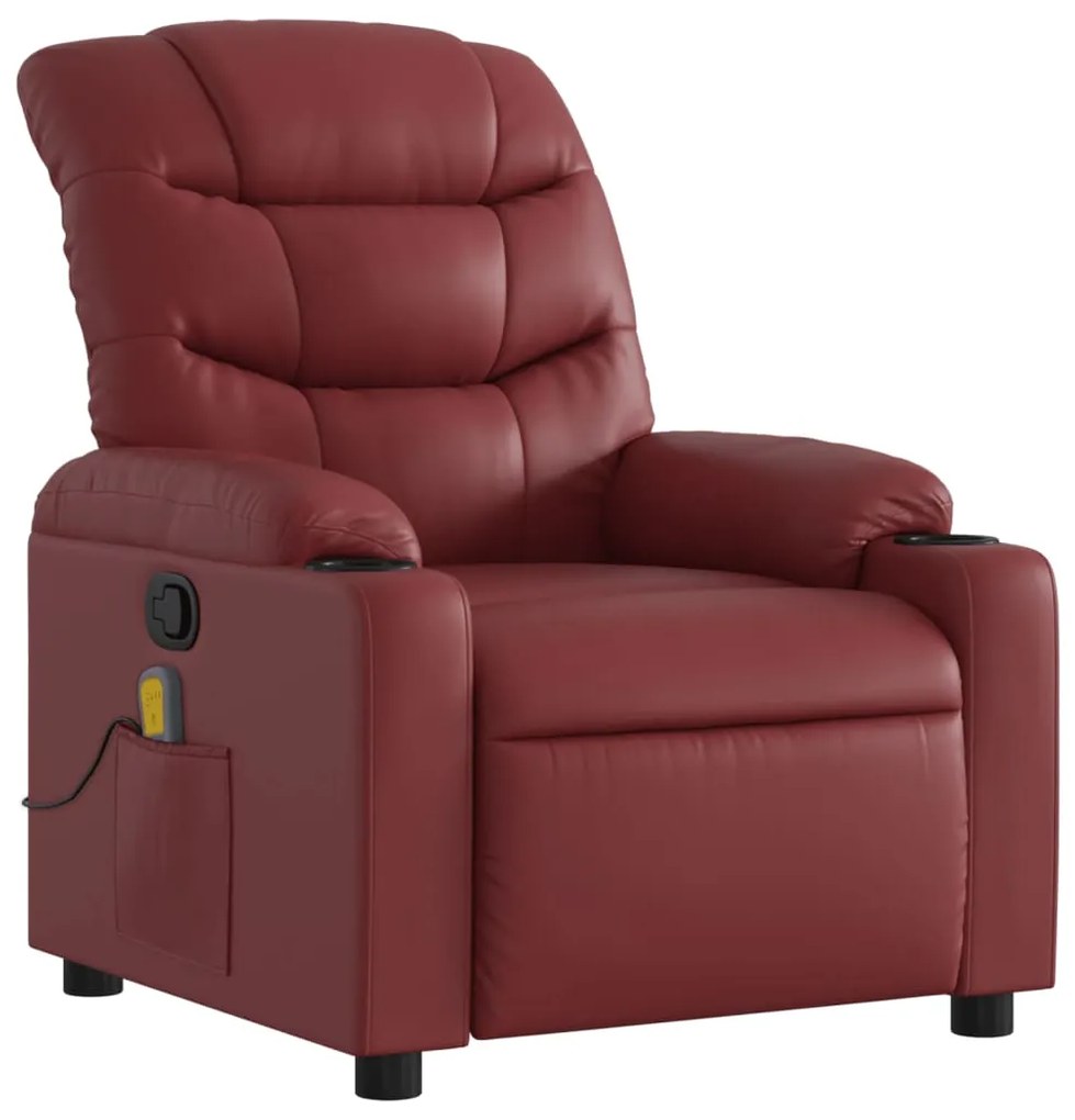 Poltrona massagens reclinável couro artificial vermelho tinto