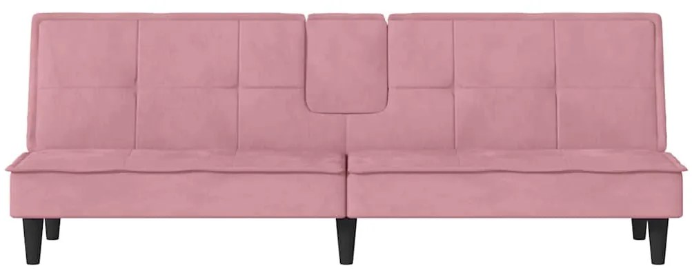 Sofá-cama com suporte para copos veludo rosa