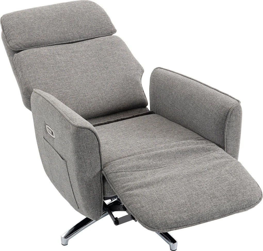 Poltrona Relaxante Elétrica Giratória, 87 x 76 x 114 cm, Apoio de Cabeça Regulável, Cinzenta