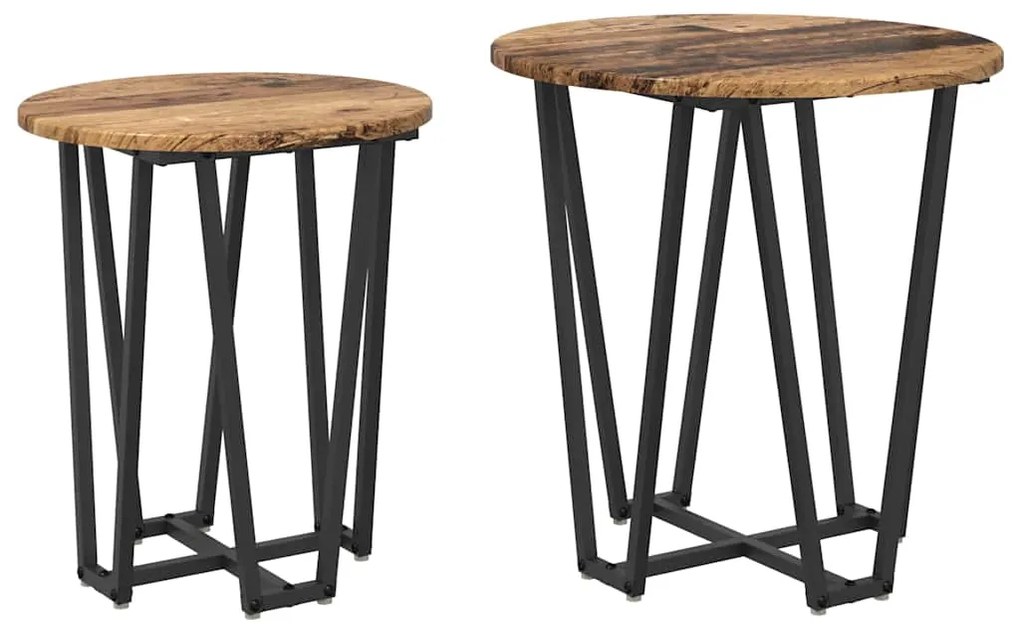 Mesa de Apoio 2 pcs de Madeira Velha, Engenharia de Madeira e Metal