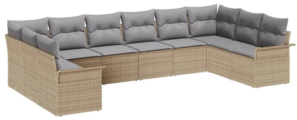 Conjunto de Sofá vidaXL para Jardim de 10 Peças com Almofadas Bege Rat