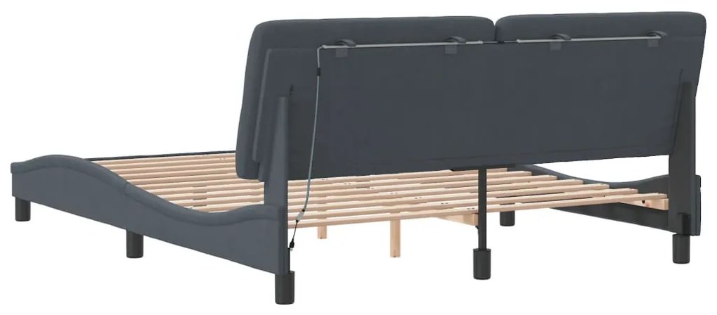 Estrutura de cama c/ luzes LED 160x200cm veludo cinzento-escuro