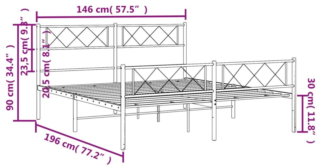 Estrutura de cama com cabeceira e pés 140x190 cm metal branco