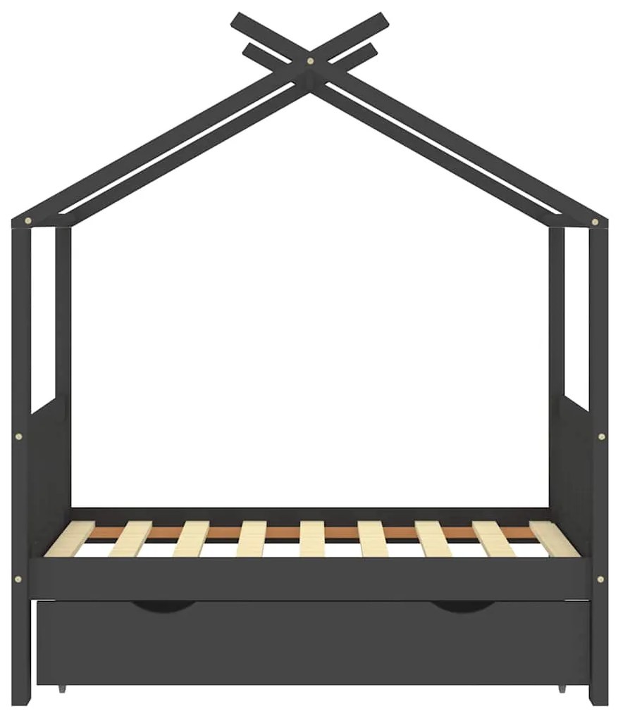Cama de criança c/ gaveta 70x140 cm pinho maciço cinza-escuro