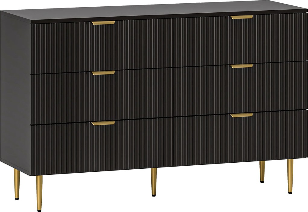 HOMCOM Cômoda 6 Gavetas Moderna 120x40x76,5 cm Preto com Detalhes Dourados | Aosom Portugal