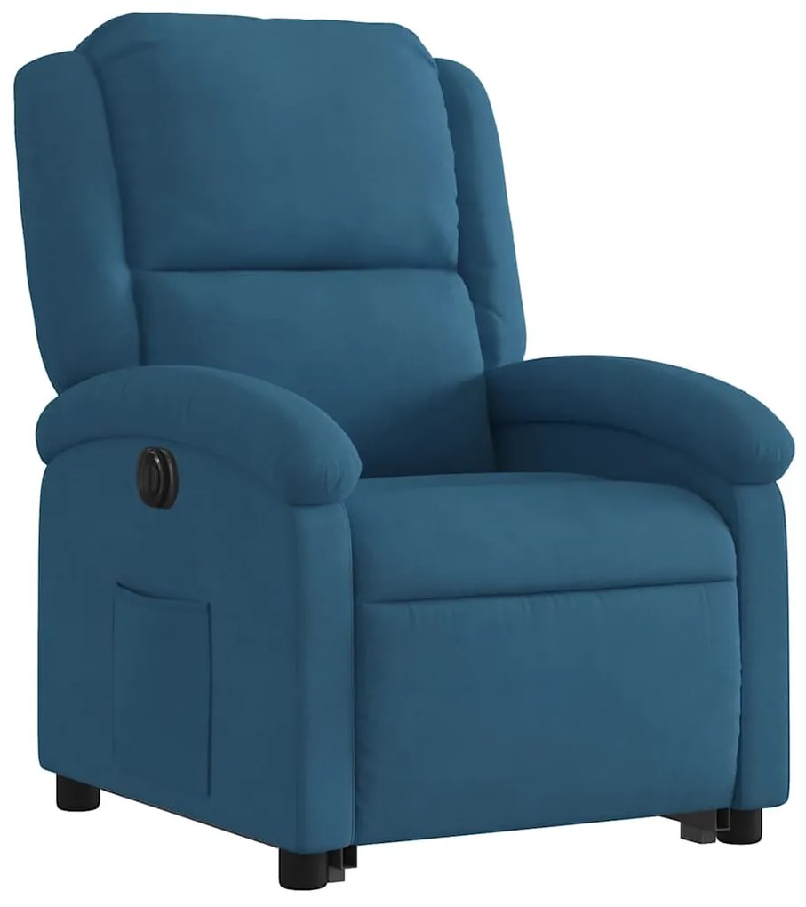 Poltrona reclinável elevatória elétrica veludo azul