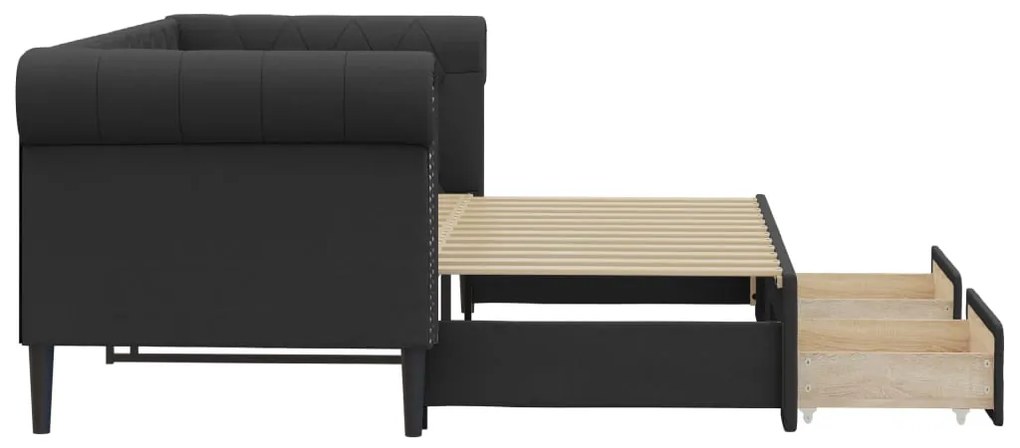 Sofá-cama c/ gavetão e gavetas 90x200 cm couro artificial preto