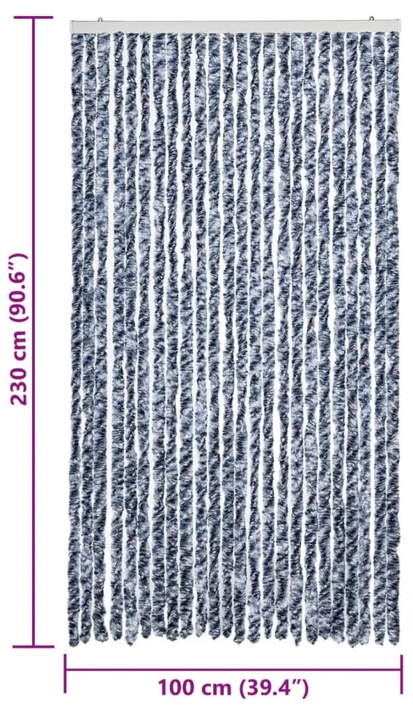 Cortina anti-insetos 100x230 cm chenille azul e branco
