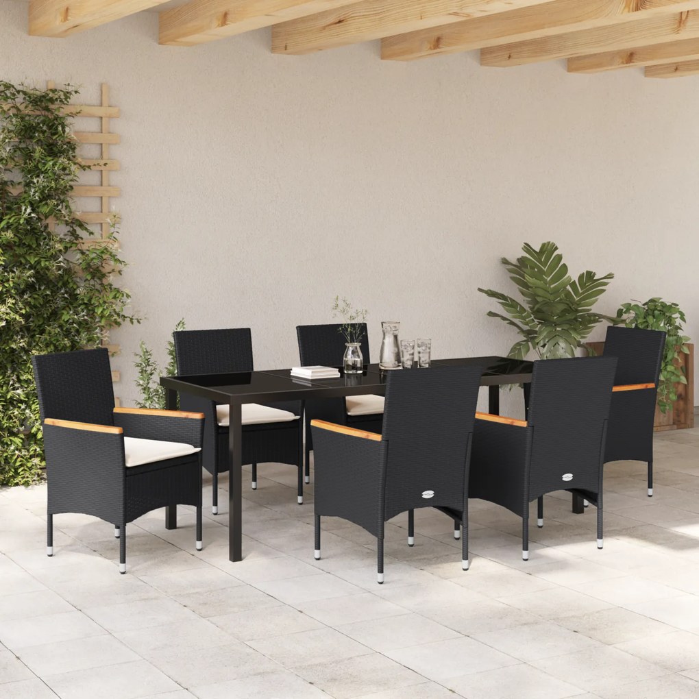 Conjunto de Jantar de Jardim vidaXL 7 Peças com Almofadas Rattan Polié
