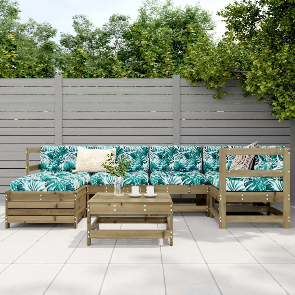 7 pcs conjunto sofás jardim madeira de pinho impregnada
