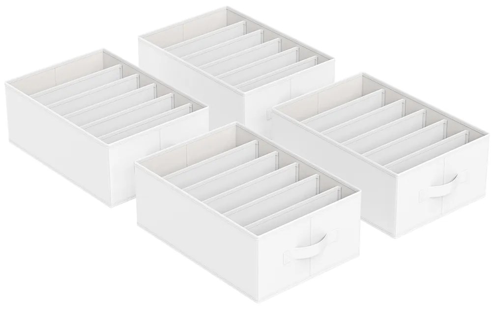 Conjunto de 4 dobráveis Caixas 42 x 30 x 17 cm Organizadoras de roupeiros 6 compartimentos Brancas