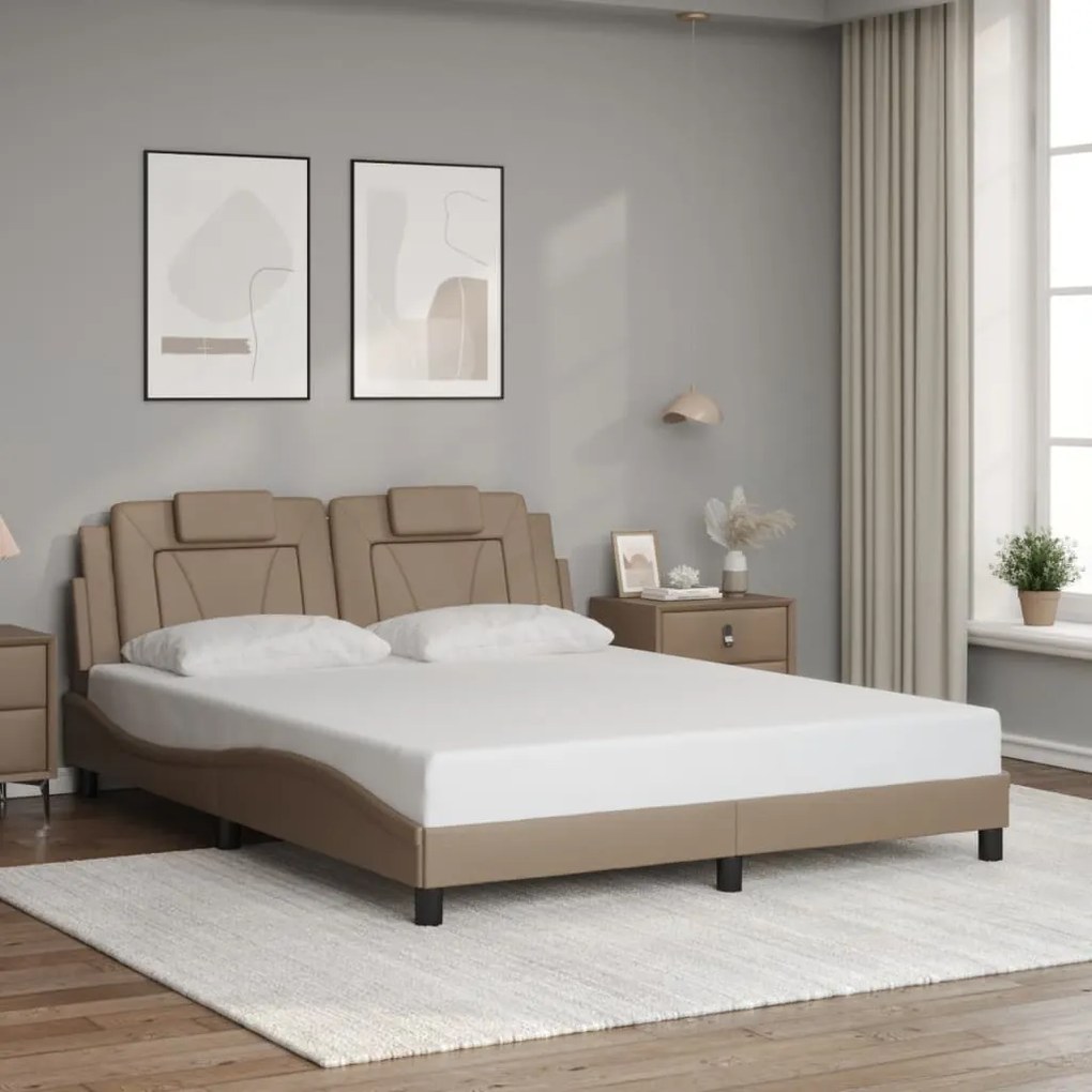 Estrutura cama cabeceira 160x200 cm couro artificial cappuccino