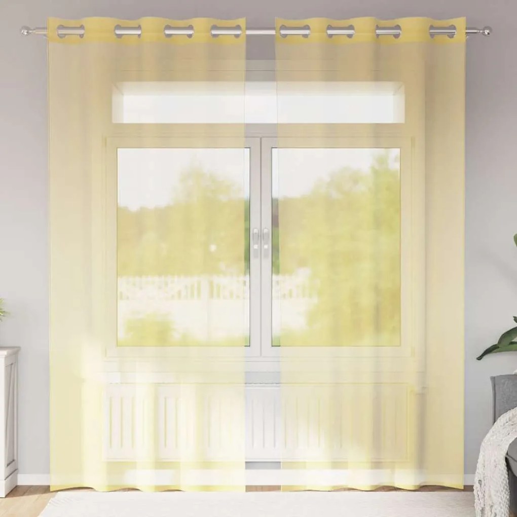 vidaXL Cortinas de voile com ilhós 2 pcs amarelo