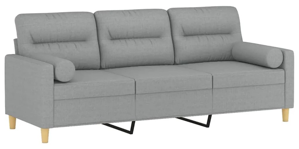 Sofá 3 lugares + almofadas decorativas 180cm tecido cinza-claro