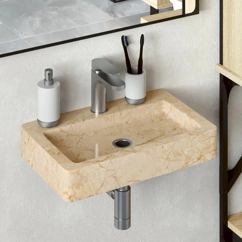 149186 vidaXL Lavatório de parede 38x24x6,5 cm mármore cor creme