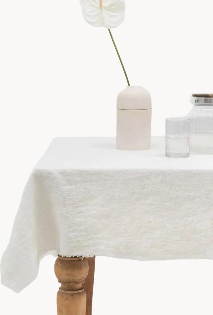 Toalha de mesa em linho com franjas White