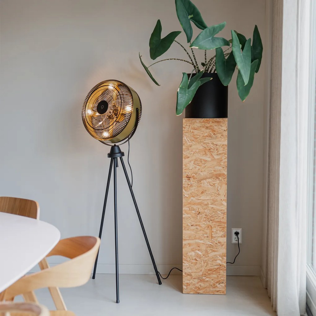 Ventilador de chão preto com dourado 4 luzes regulável - Kim