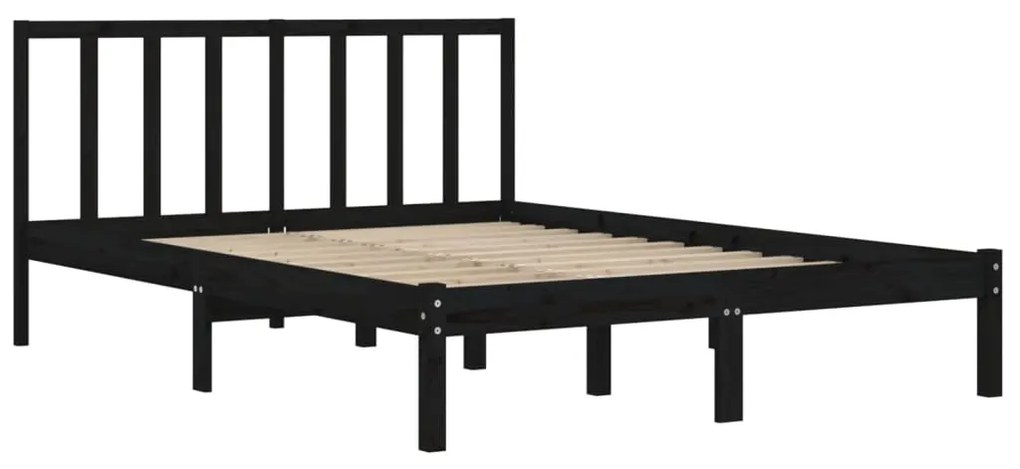 Estrutura de cama king 150x200 cm pinho maciço preto