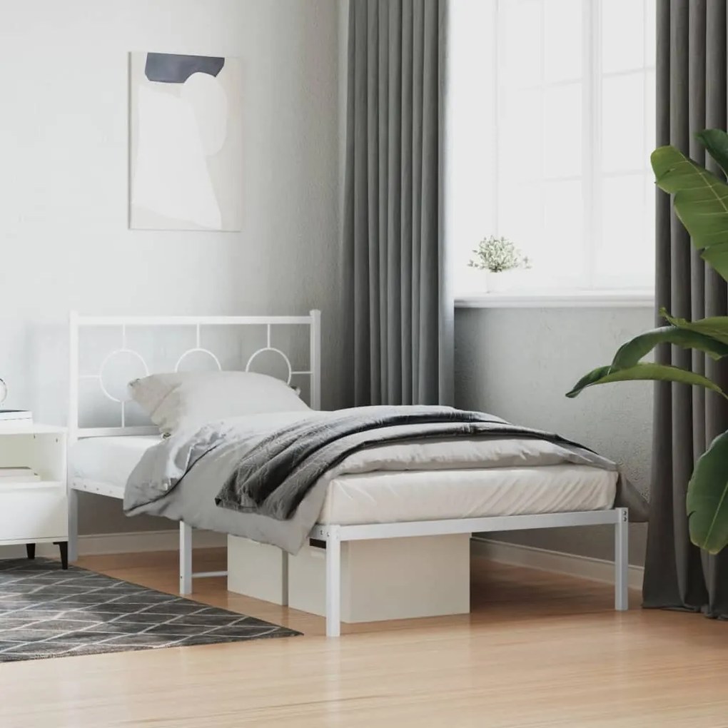 Estrutura de cama com cabeceira 100x200 cm metal branco