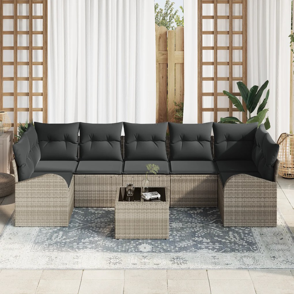 Conjunto de Sofá de Jardim vidaXL de 8 Peças com Almofadas Cinzento Cl