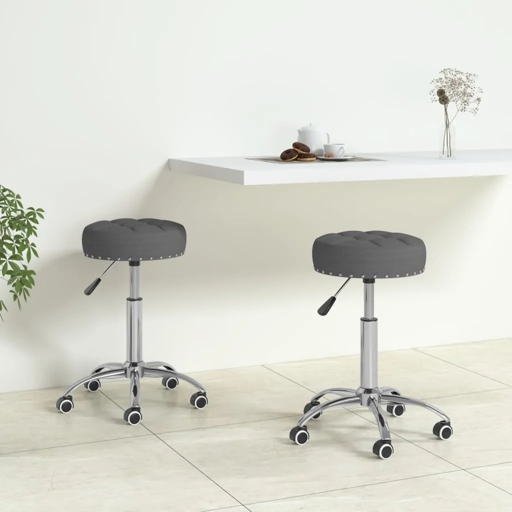 vidaXL Cadeiras de jantar giratórias 2 pcs tecido cinzento-escuro