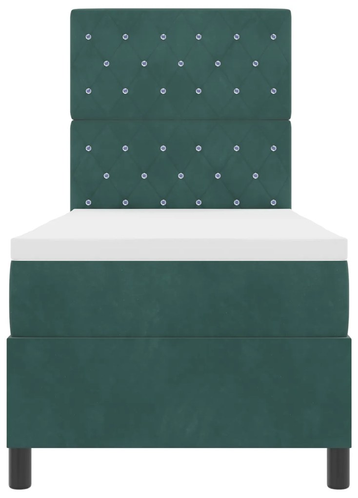Cama Box Spring com Colchão Verde Escuro 80x200 cm Veludo