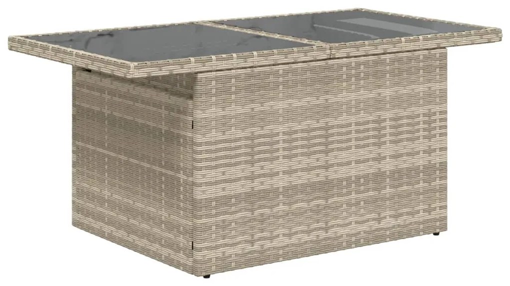 Mesa jardim c/ tampo de vidro 100x55x73 cm vime PE cinza-claro