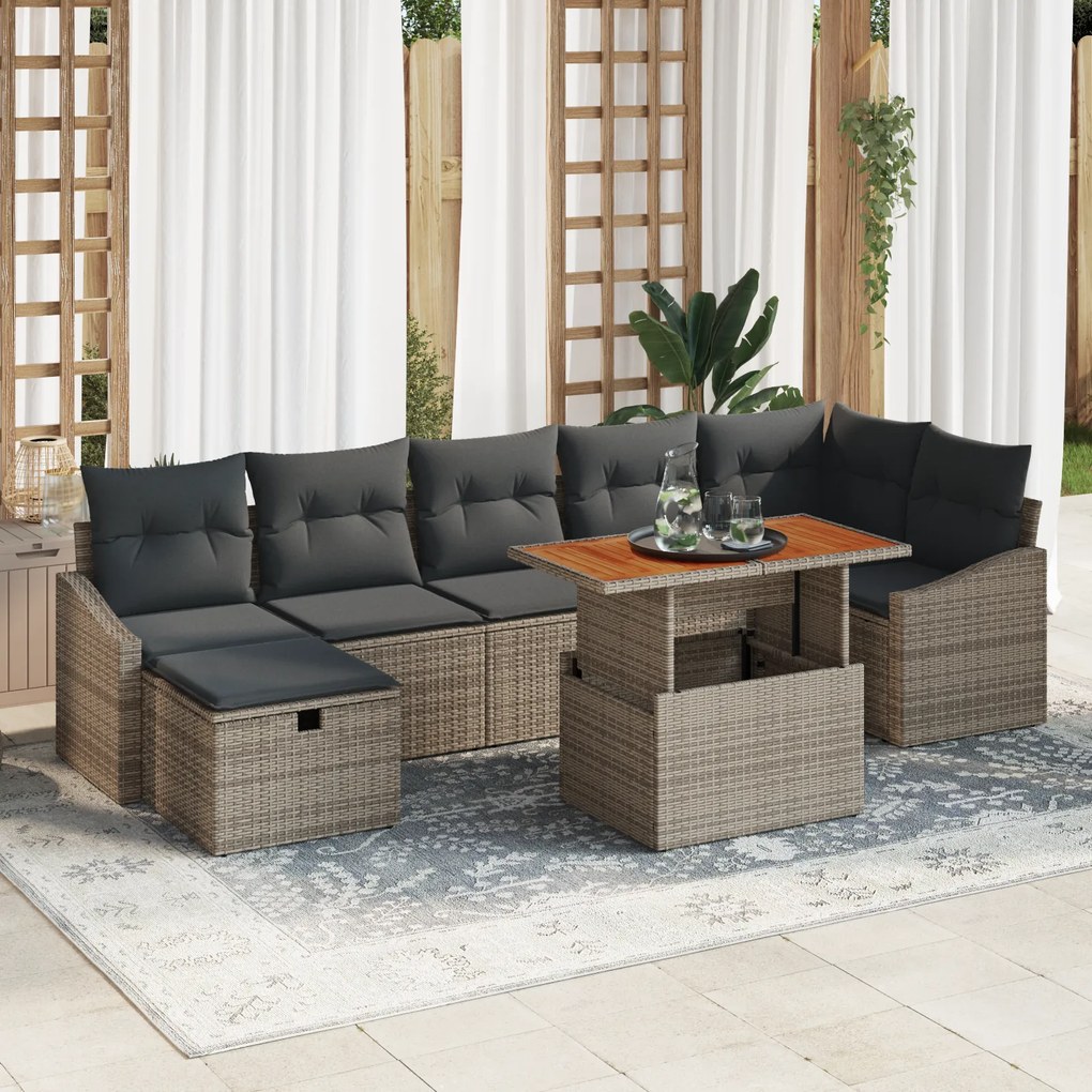 Conjunto de Sofá de Jardim de 8 Peças com Almofadas Cinza Vime de Poli