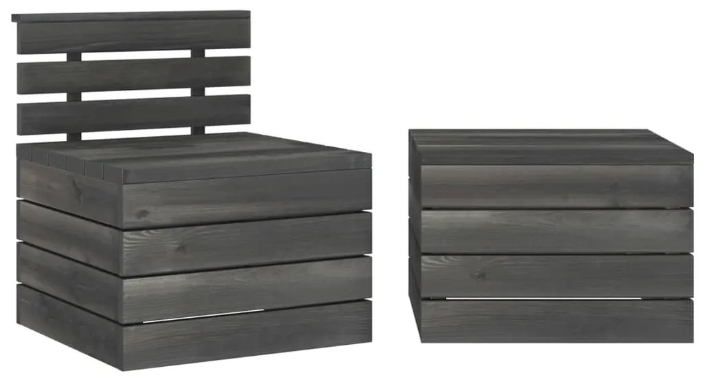 2 pcs conj. lounge de paletes jardim pinho maciço cinza-escuro