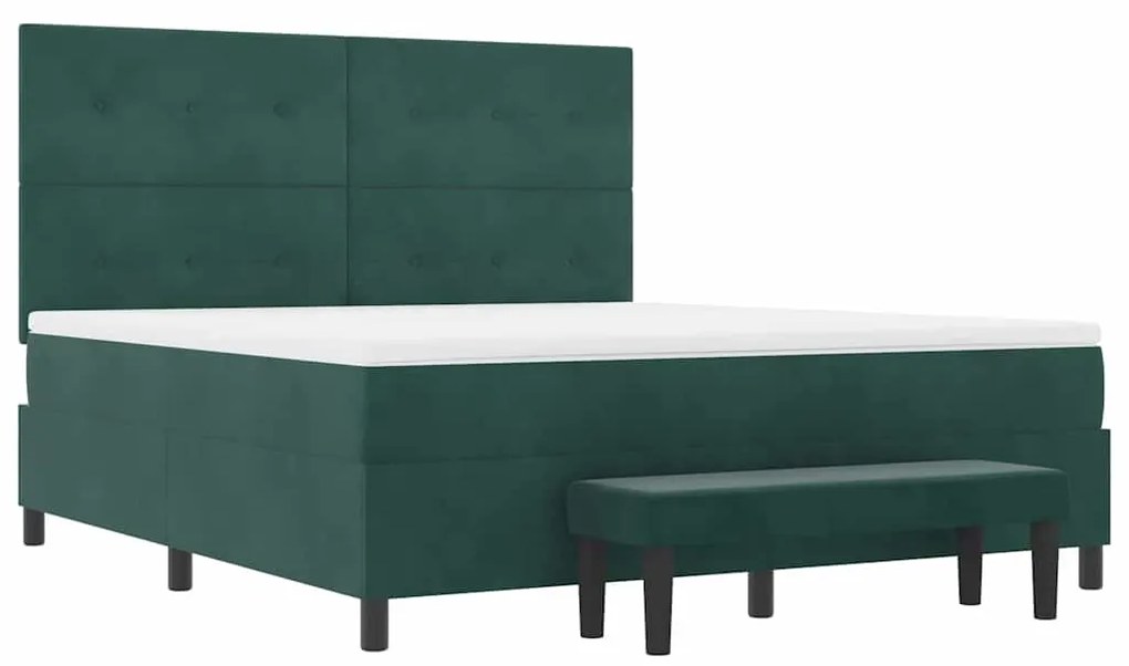 Cama Box Spring com Colchão e Banco Verde Escuro 180x200 cm Veludo