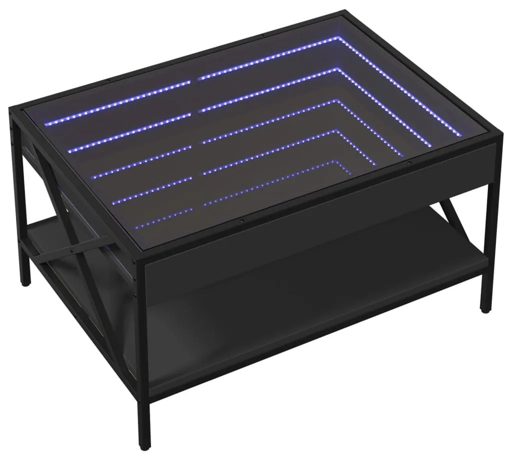 Mesa de centro luzes LED Infinity 70x50x38 cm preto