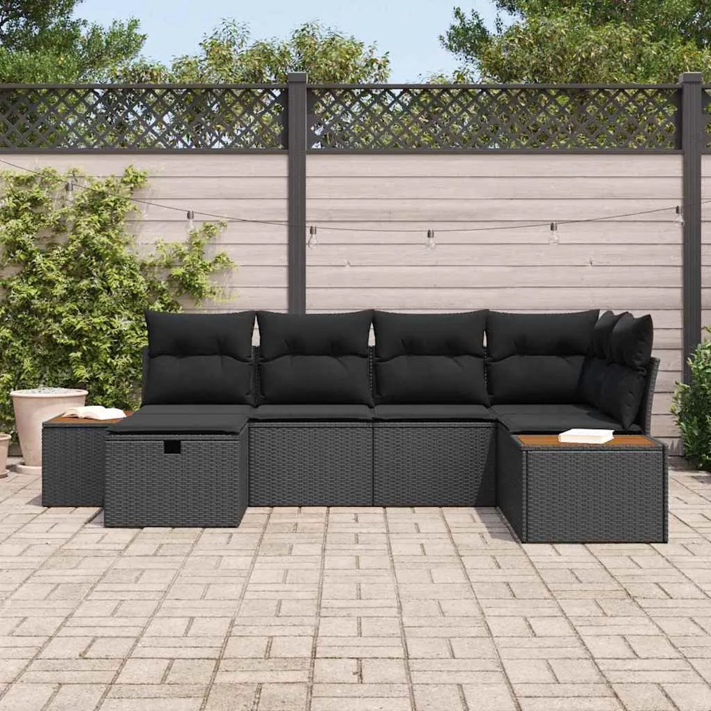 Conjunto de Sofás de Jardim vidaXL 6 Peças com Almofadas Preto Polirat