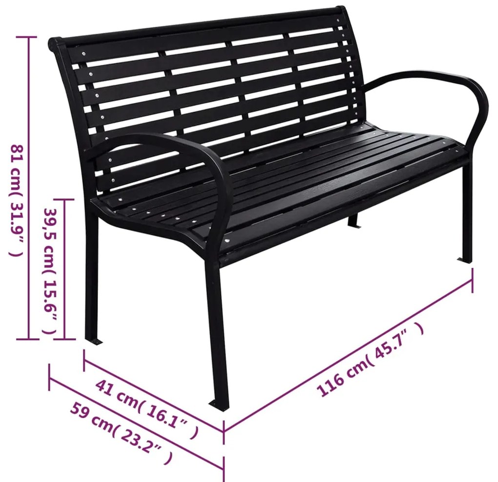 Banco de jardim 116 cm aço e WPC preto