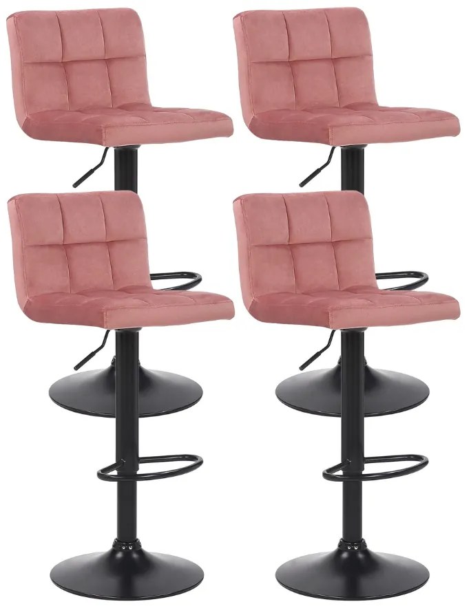 Conjunto de 4 bancos de bar em veludo com estrutura preta 85-106 x 40 x 50 cm rosa