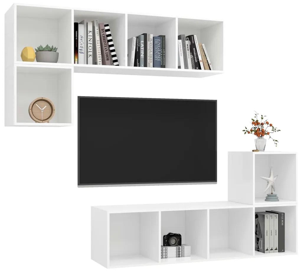 4 pcs conjunto de móveis de TV contraplacado branco