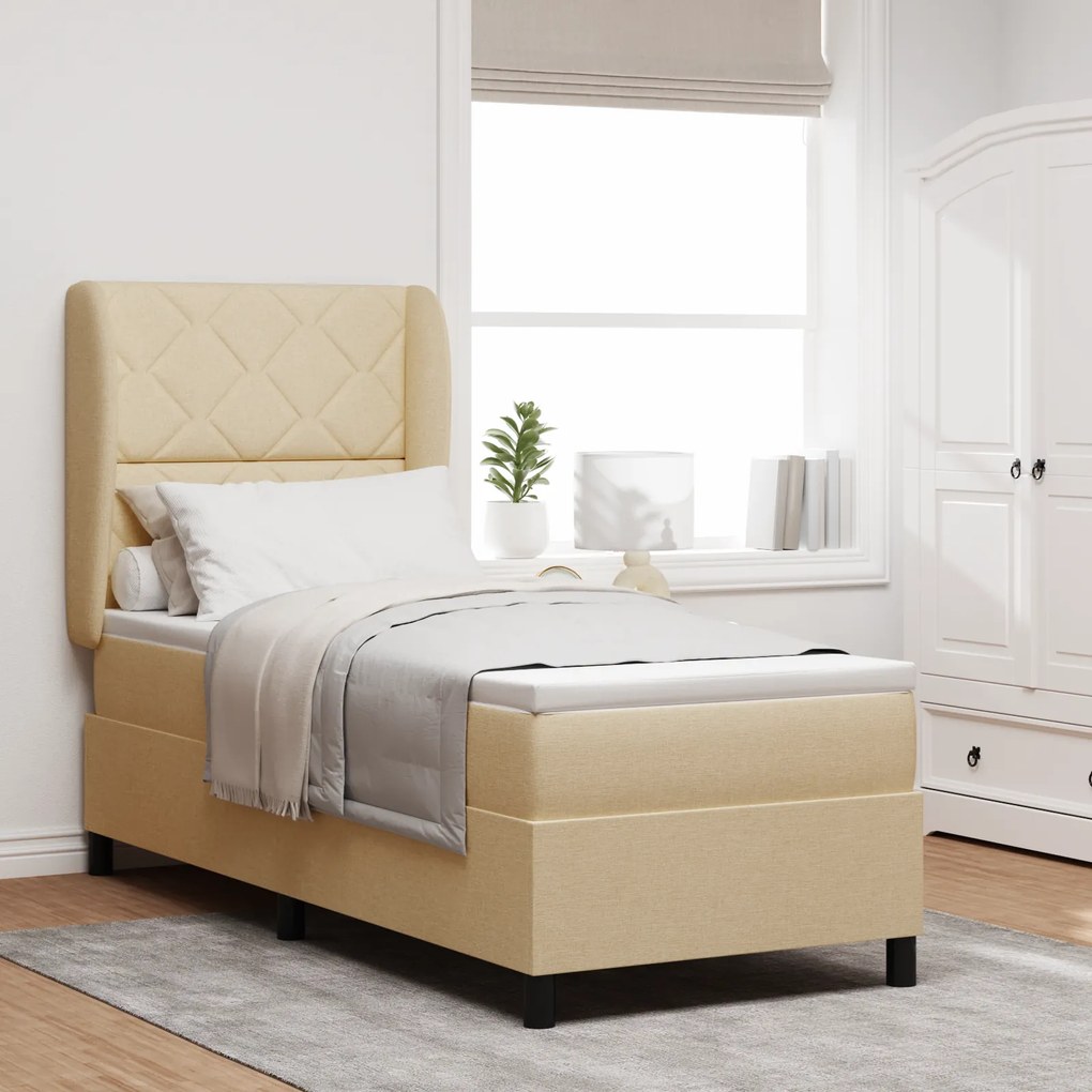 Cama Box Spring com Colchão - Creme, 80x200 cm Tecido